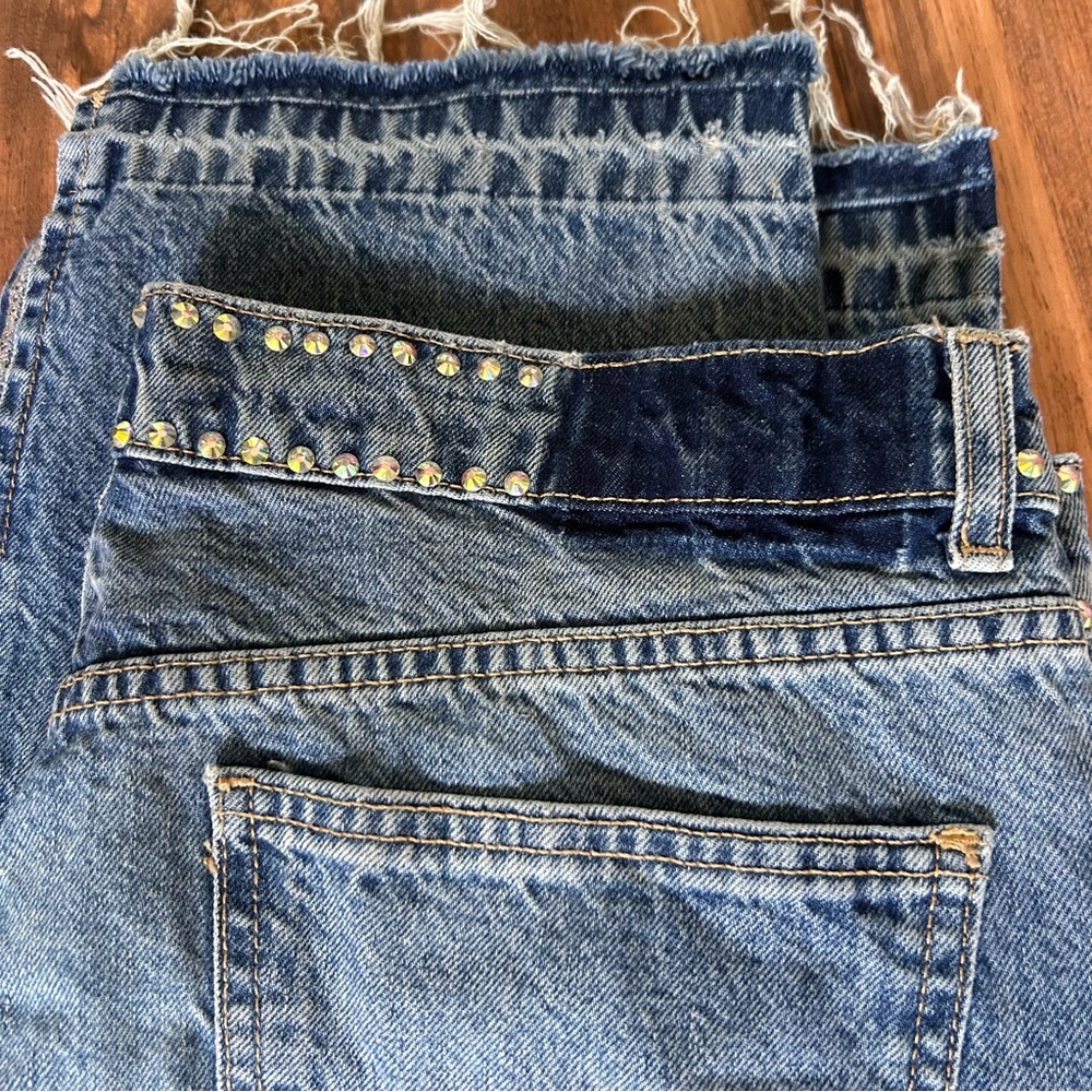 ASOS Rhinestone Studded Denim Jeans With Split Calf Hem Button Fly 32x36 Tall - Picture 6 of 7